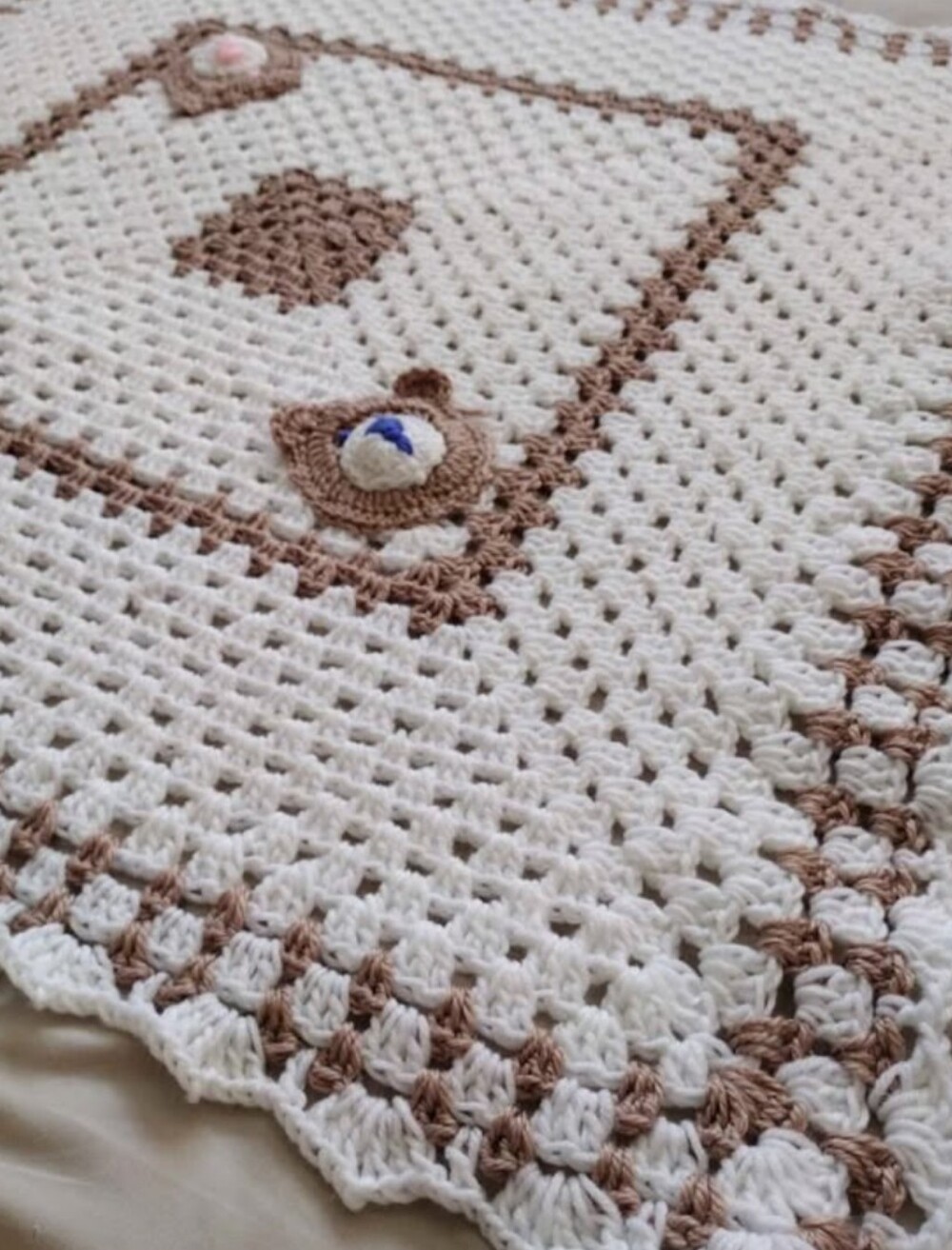 Bear Handmade Crochet Baby Blanket Granny Square Crib Newborn Blanket 36" x 36"